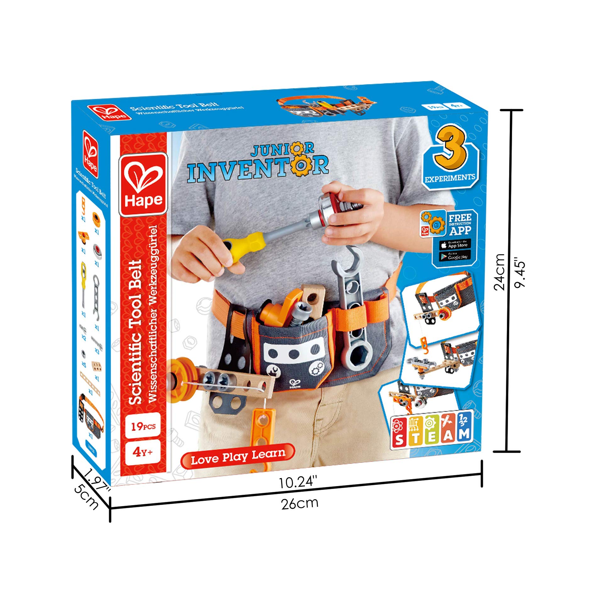 Hape E3035 Junior Inventor Scientific Tool Belt - Build on the Belt - Includes 3 Experiments