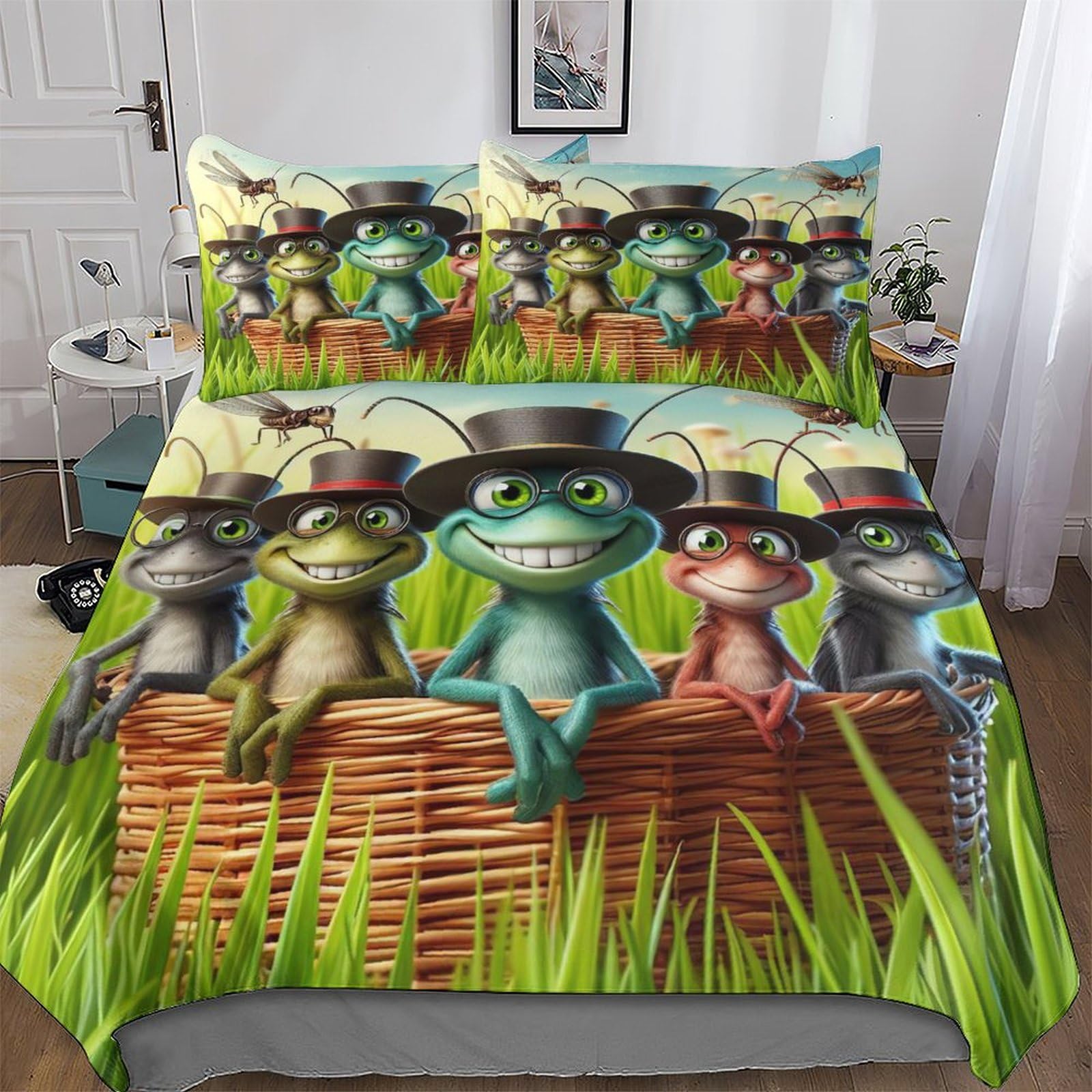 Parure de lit sauterelle 3D housse de couette microfibre hypoallergénique enfants