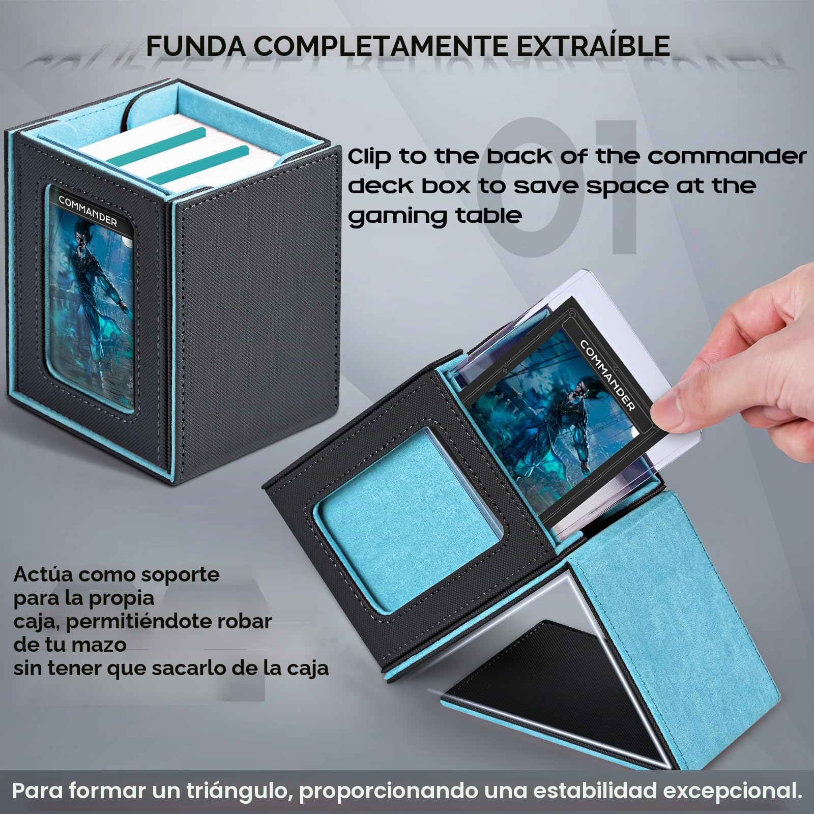 ZLCA Caja de baraja de más de 120 cartas para exhibición de comandante (gris y azul)