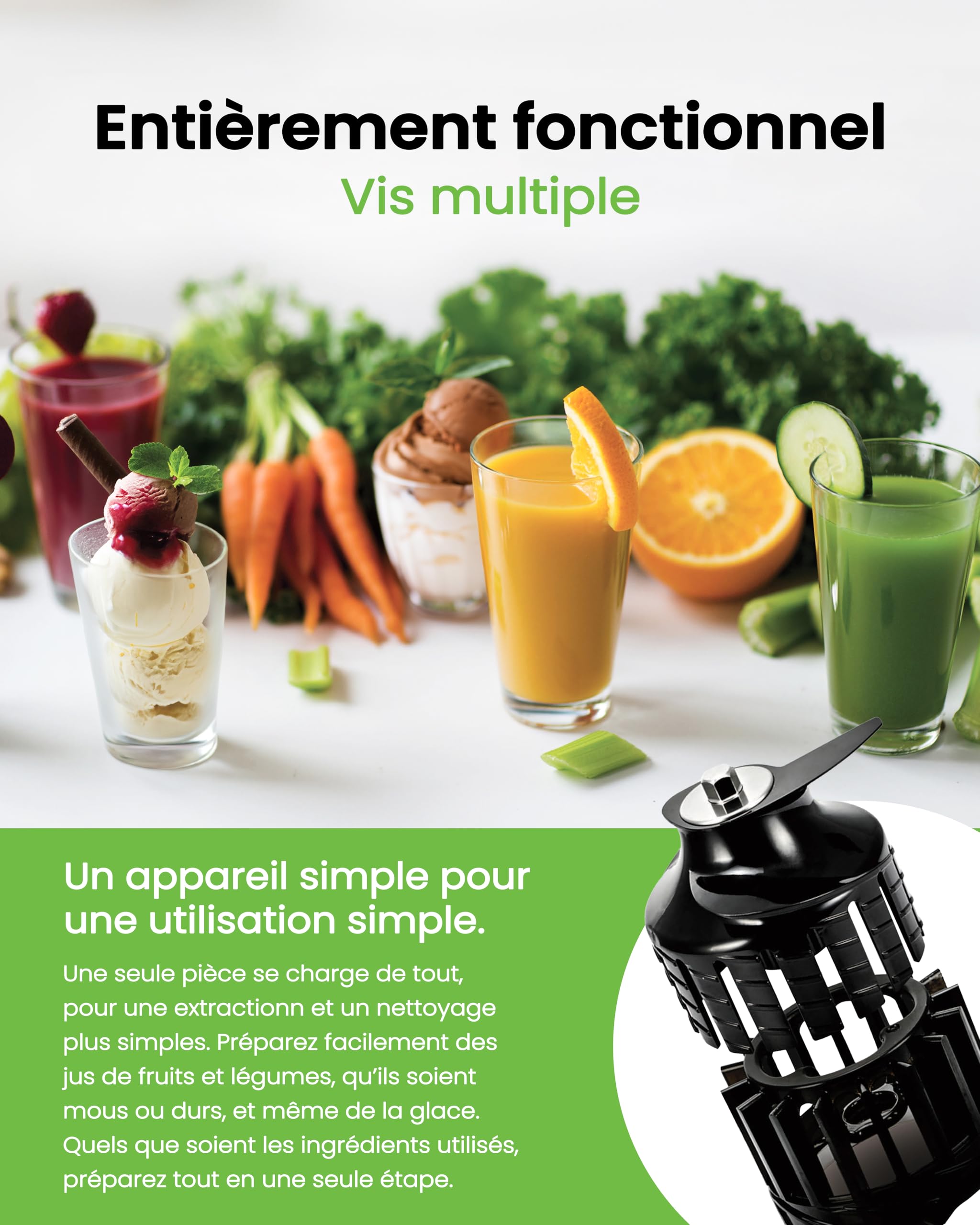 Hurom Extracteur de Jus Fruits et Légumes H400 | Centrifugeuse Extracteur de Jus Silencieux et Facile à Nettoyer | Sans BPA | Hopper 2L, Chamber 550ml