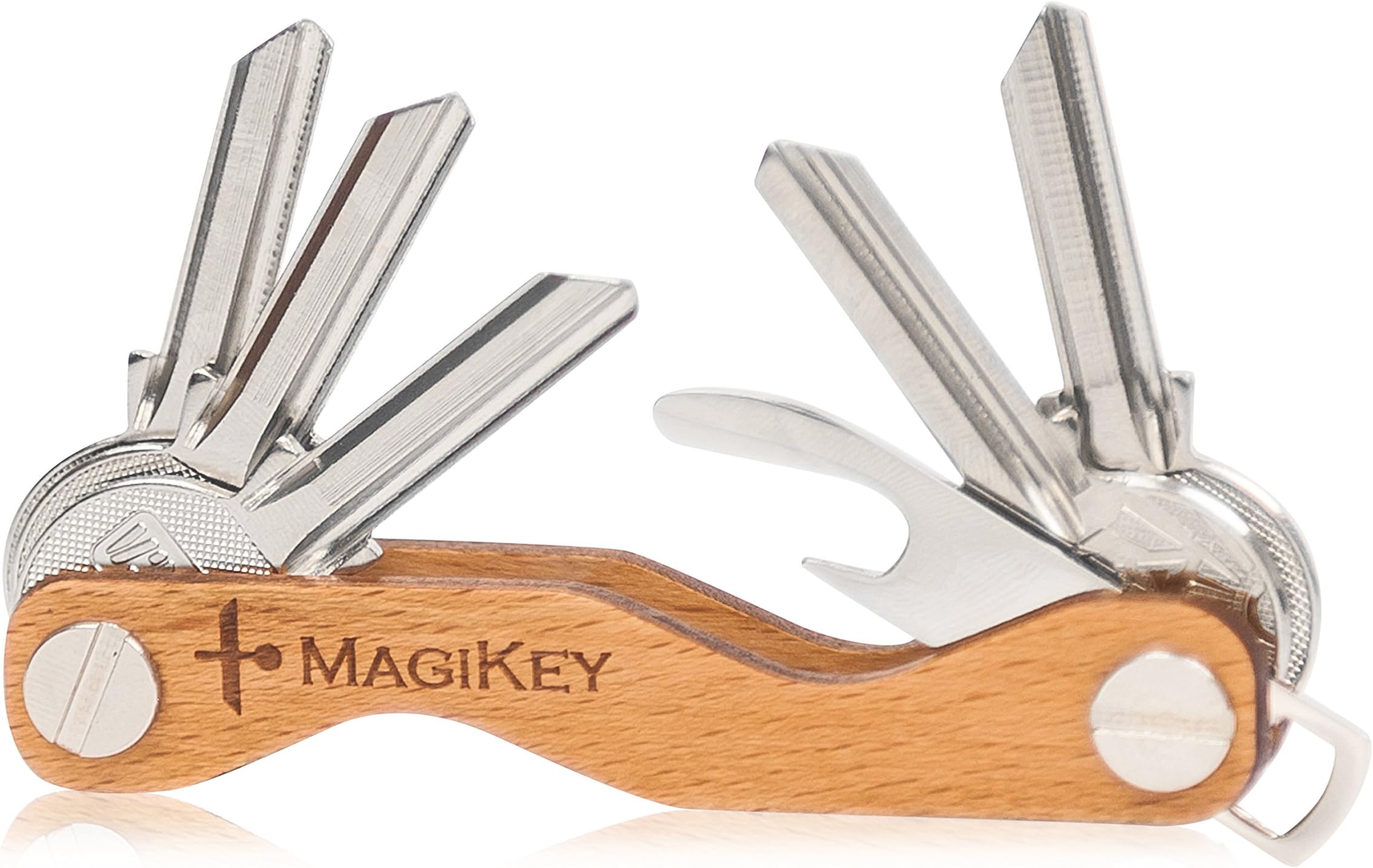 Key Organizer MagiKey in Wood, Smart Keychain 1 to 14 keys, The Portable Key Holder Original with a Bottle Opener, SIM-Tool, Carabiner, The Modern Key Ring Compact, Solid, Elegant, Light, Gift Idea