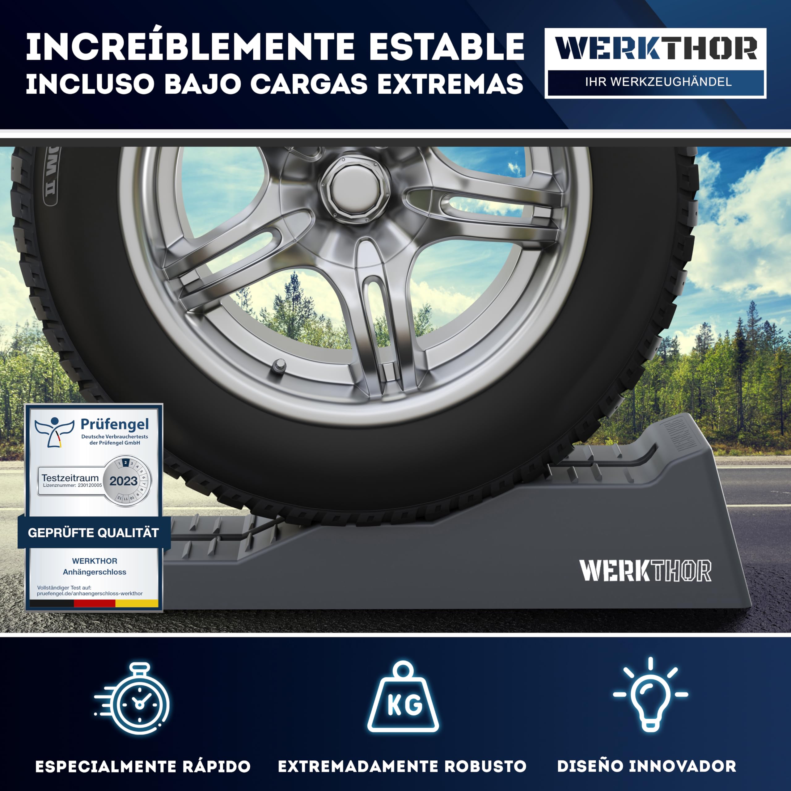 Cuñas para autocaravanas WERKTHOR (grises) - [Juego de 2] Cuñas estables para caravanas y autocaravanas | Cuñas para una nivelación segura [<5t] - Para cualquier superficie - Bolsa incluida