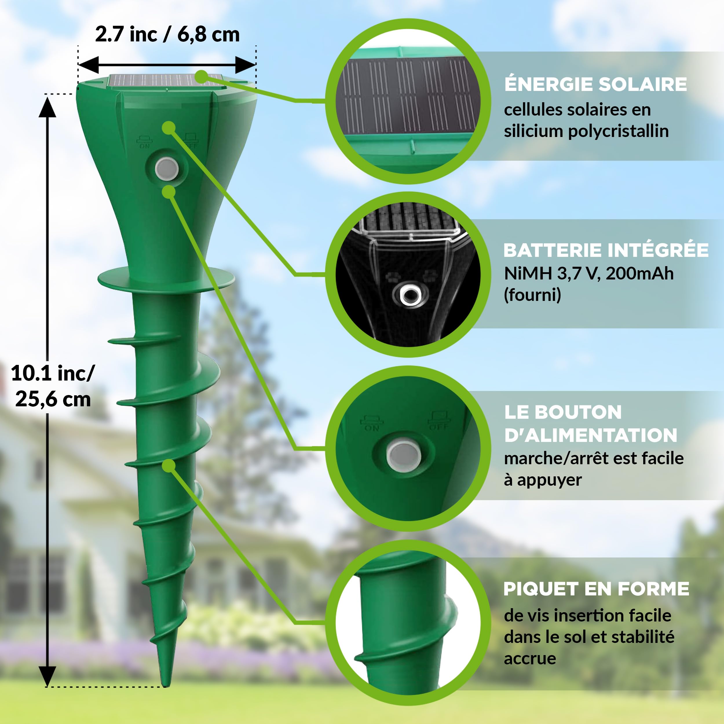 ISOTRONIC Répulsif Solaire Contre Taupes Campagnols Serpents – Picot Sol Jardin – Portée 700 m² (2 pièces)
