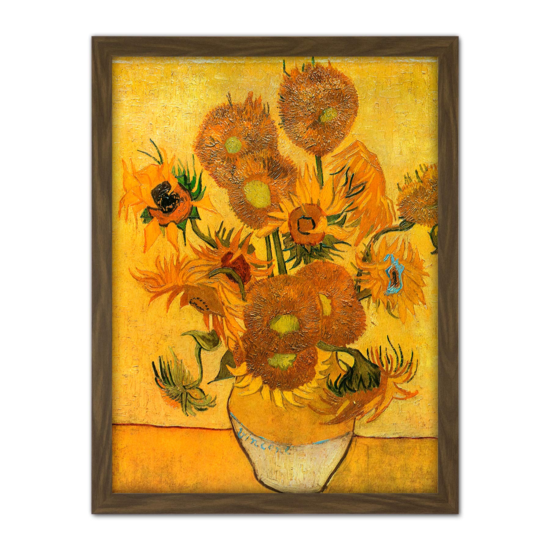 Wee Blue Coo Van Gogh Still Life Fifteen Sunflowers Vase Artwork Framed Wall Art Print 18X24 Inch