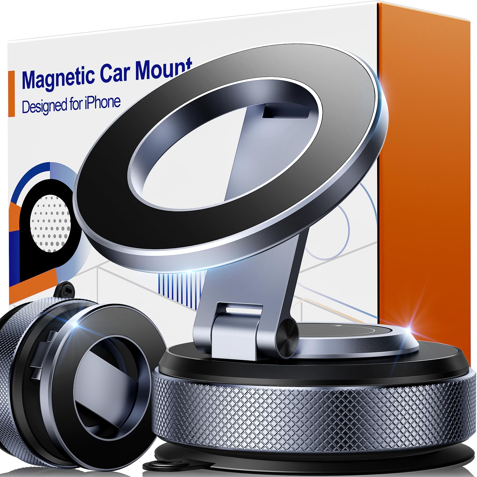 Magnetic Phone Holder for Car Aerospace Aluminum iPhone Mount with 3200gf Magnet 80LBS Vacuum Suction 360 Adjustable Dashboard