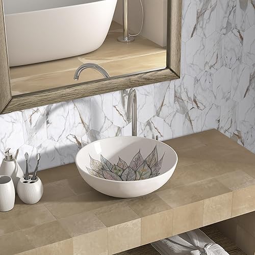 Miniatura 9 de Azulejo de piedra para cocina, despegar y pegar, azulejos largos hexagonales autoadhesivos, mármol dorado Calacatta en azulejos decorativos de pared