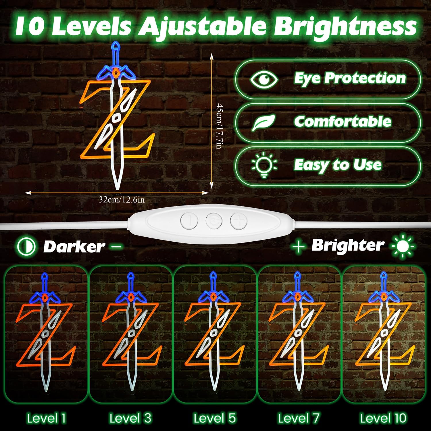 Sword Neon Sign - Legend of Wall Hanging Neon Sign - Blue and Orange LED Lighted Gaming Decor - Sword LED Neon Sign - 17.7 * 8.9 inches - Gamer Gift and Room Decoration, Blue,Orange,White