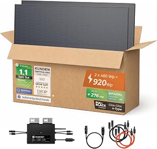 Solarway® 920W Balkonkraftwerk 800W komplett Steckdose - neuester 800 Watt Wechselrichter - Solaranlage Komplettset - 460W bifaziale Solarmodule & Envertech & Zubehör