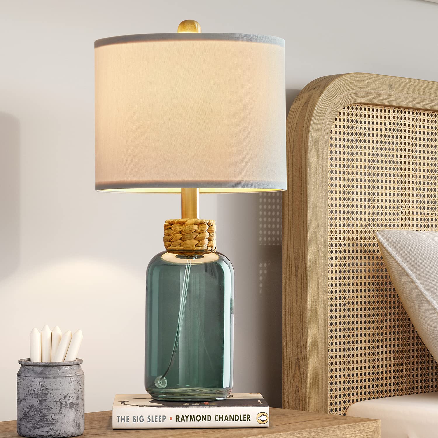 G-SAFAVA 20.25" Modern Glass Table Lamp Set of 2, Small Farmhouse Bedside Lamp Blue Green Nightstand Lamp for Living Room Bedroom Office Dorm