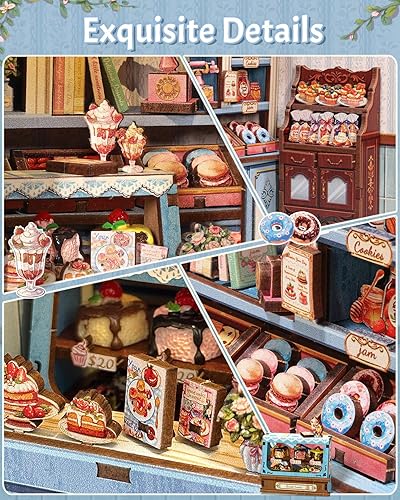 Miniatura 5 de CUTEBEE Kit de rincón de libros, kit de casa de muñecas en miniatura para panadería, pastelería, casa de muñecas para adultos, Booknook Tiny House