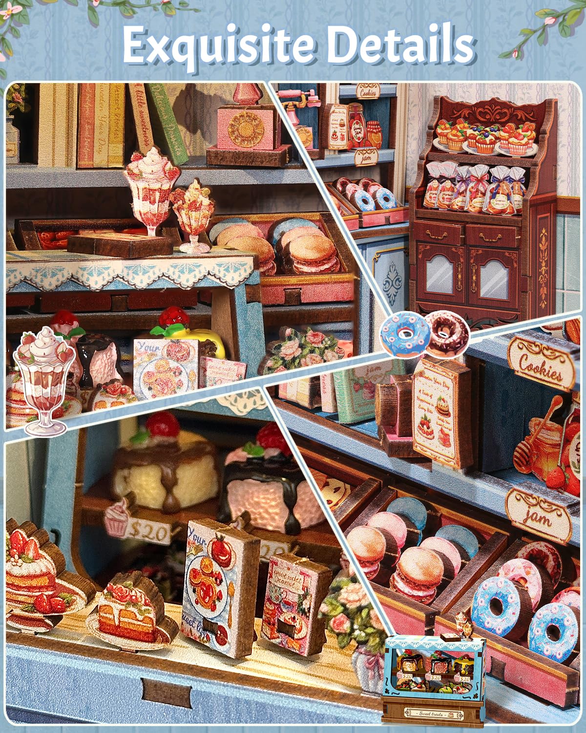 CUTEBEE Book Nook Kit per Adulti - Casa in Miniatura Fai da Te Pasticceria Francese con Luci LED, Decoro per Libreria Segnalibro in Legno 3D, Regalo da Collezione (Sweet Marie)