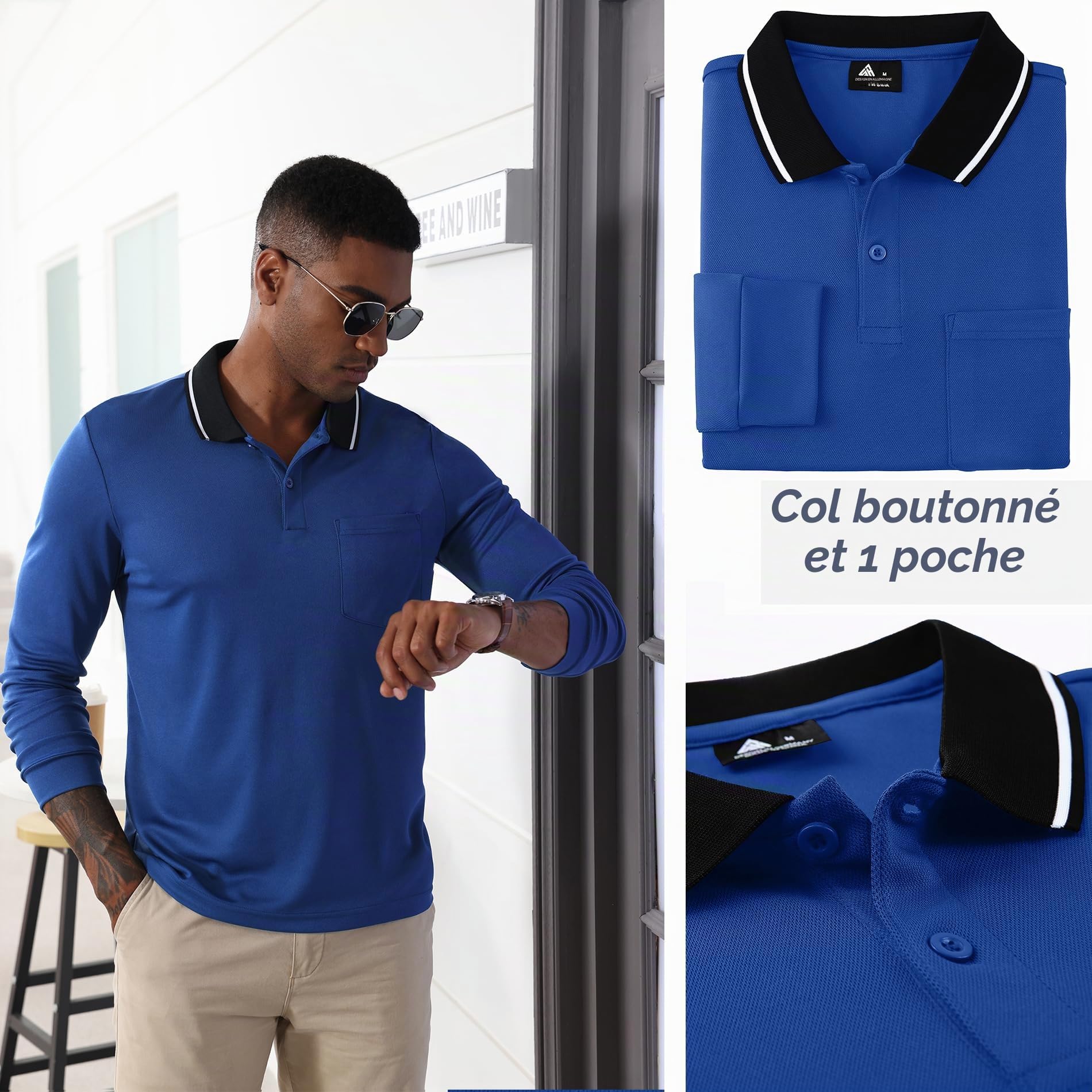JACKETOWN Lot de 3 Polo pour Homme à Manches Longues Polo de Golf Travail avec Boutons Polos Chemise Respirants Décontractés T Shirts à Poche