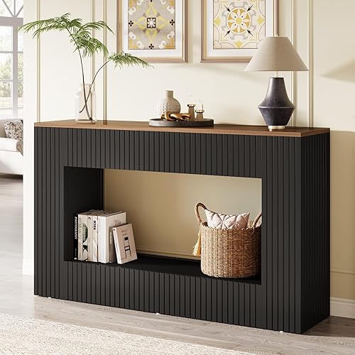 Miniatura 8 de Tribesigns Mesa consola moderna, mesa de entrada de madera de 55 pulgadas con almacenamiento, mesa de sofá larga estrecha detrás del sofá para sala
