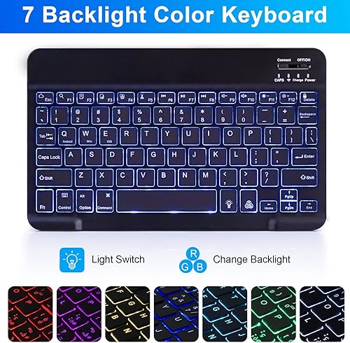 Miniatura 5 de LAMA Funda con teclado retroiluminado para Samsung Galaxy Tab A8 de 10.5 pulgadas con teclado, funda de teclado inalámbrico desmontable con soporte