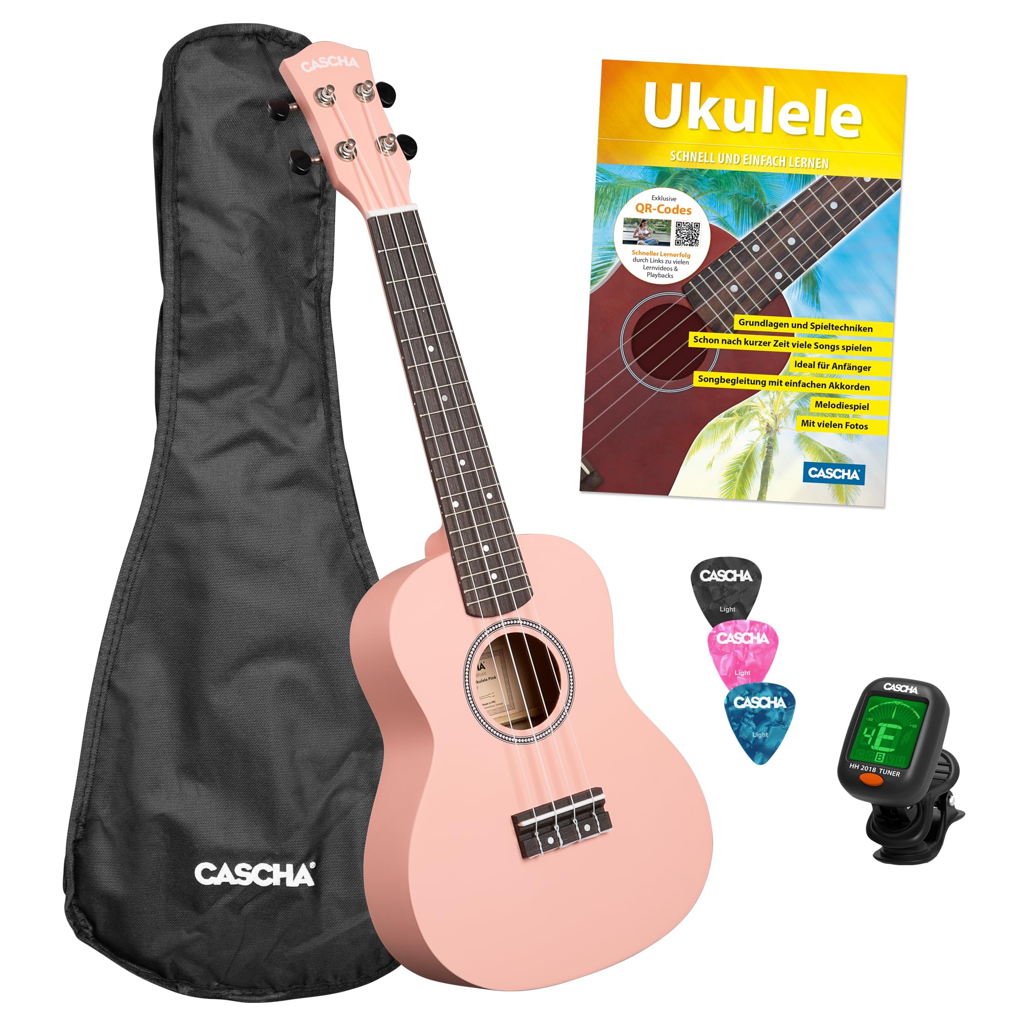 Concert Ukulele Linden Pink Set (incl. Bag, 3 Picks, Book, Tuner)