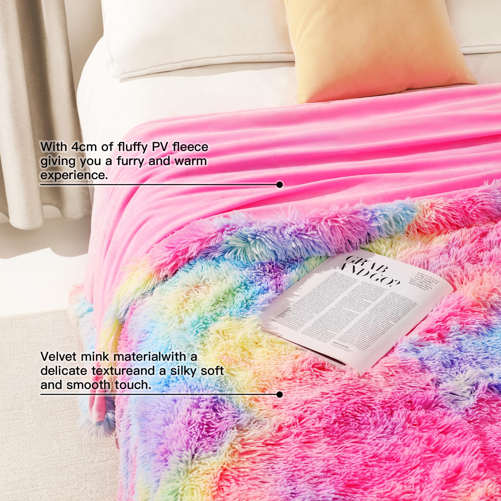 KANKAEU Coperta Pelosa Arcobaleno, Soffice Coperta Pelosa Morbida Per Un'Eccezionale Comodità, 160x200cm Morbida E Calda, Coperta Matrimoniale Facile Da Curare, Perfetta Come Regalo Di Natale