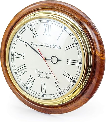 Miniatura 4 de Nagina International Reloj de pared náutico de latón con números romanos en base de palisandro premium  Regalos y decoración hechos a mano (16