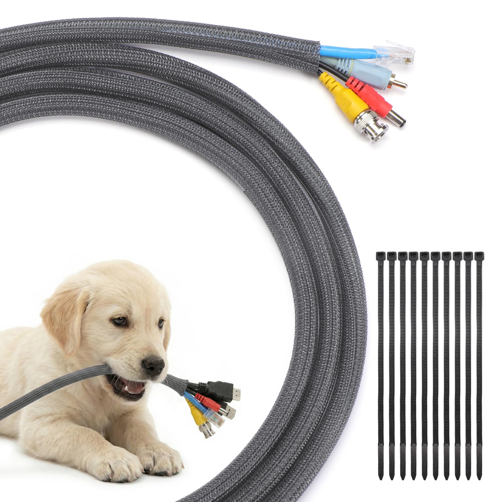 Yecaye Cable Tidy Sleeve 3m (10ft), 13mm (1/2") from Pets no Chew, Grey