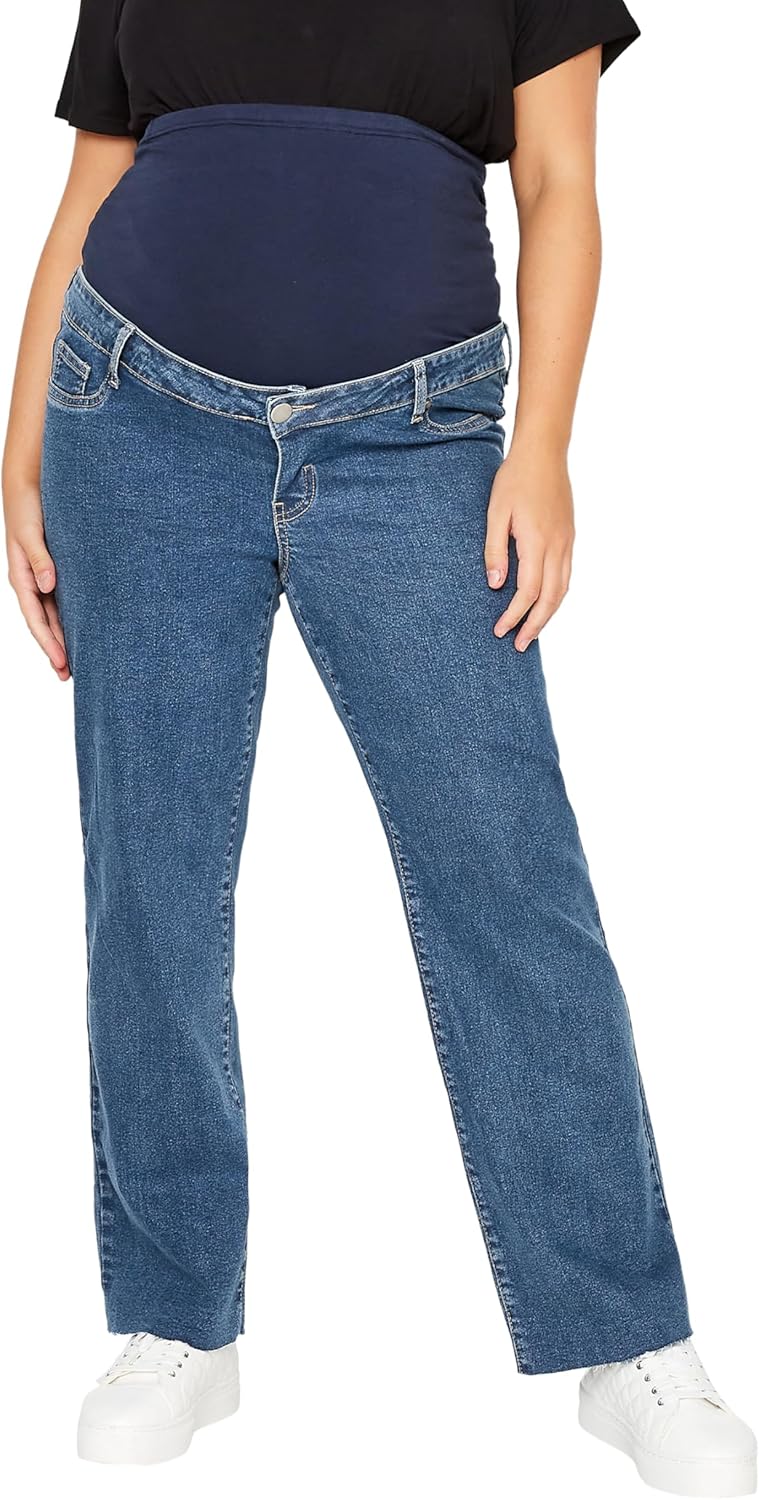 Yours Curve Plus Size Maternity Mid Blue Wide Leg Jean Blue