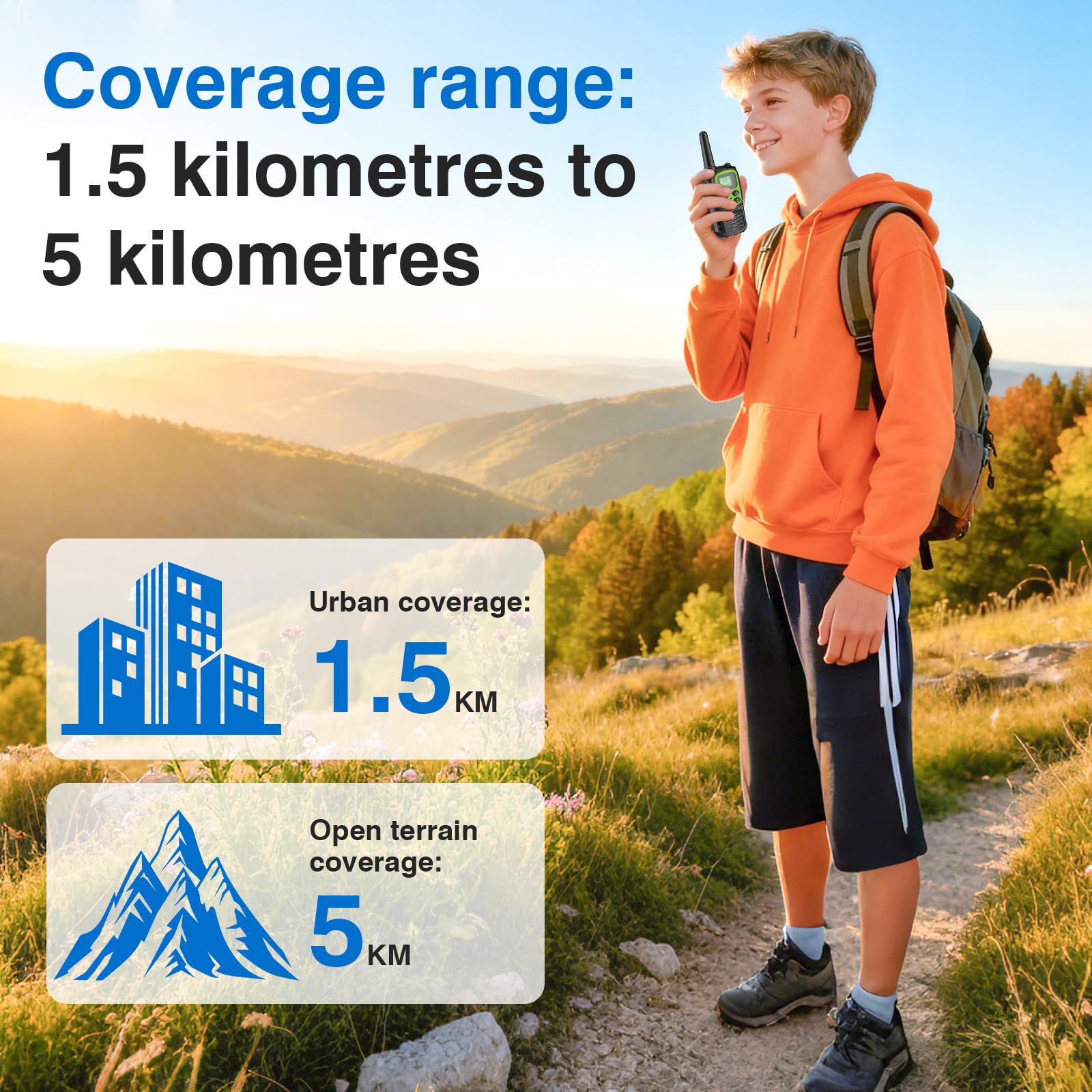 4 PCS Talkie Walkie Longue Portée 5 km Talkie-Walkie Enfants Adultes 8 Canaux en Europe/22 aux États-Unis Walkie Talkies Rechargeable USB-C avec VOX Torche pour l'Extérieur Camping Randonneé