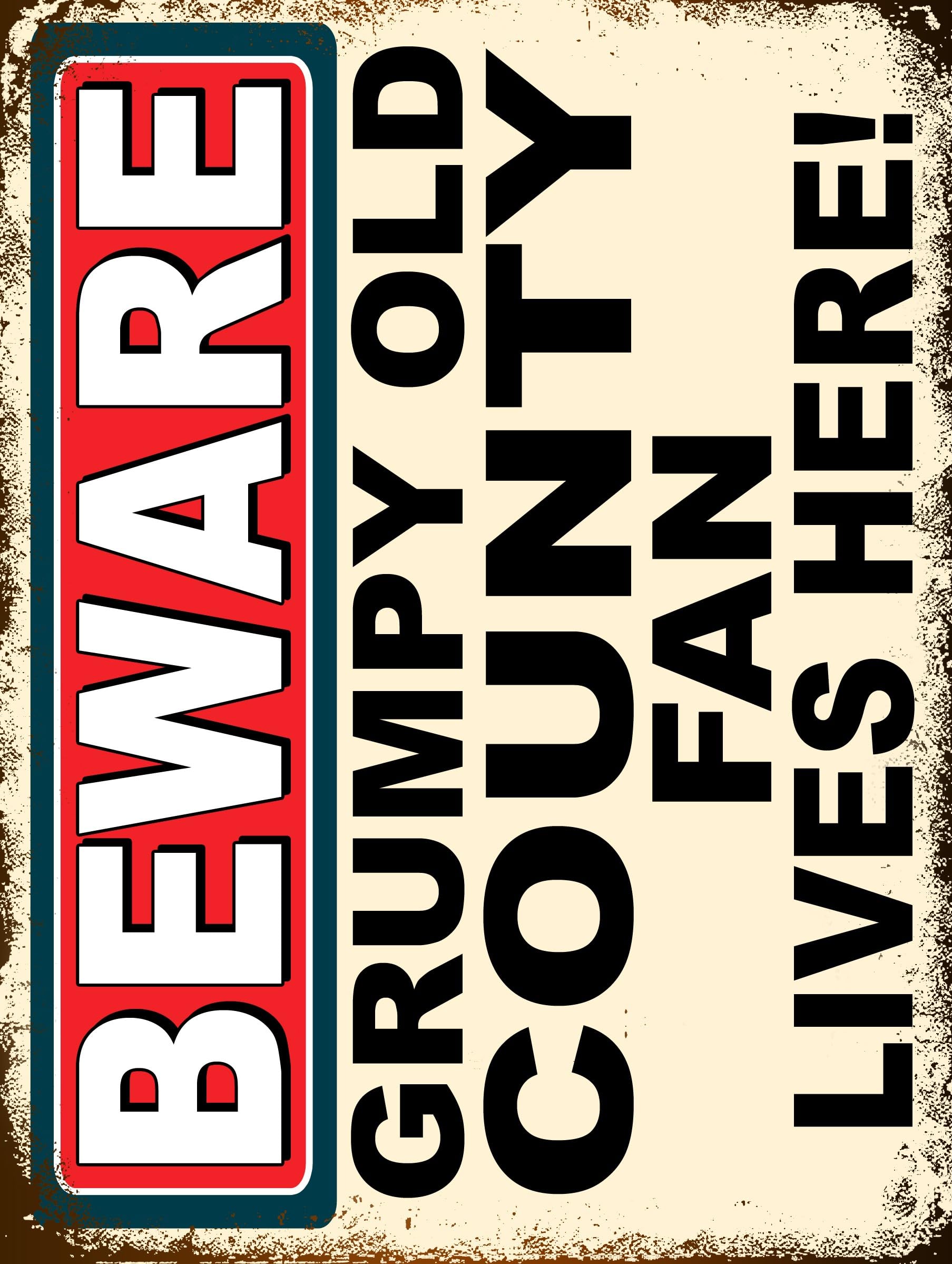 Metal Sign Plaque Print Poster Funny Beware Grumpy County Fan Lives Here Football Gift Dad Man Cave Shed Home Bar Ref4902 (10x8 inches (Approx) 25cmx20cm) โ image 1