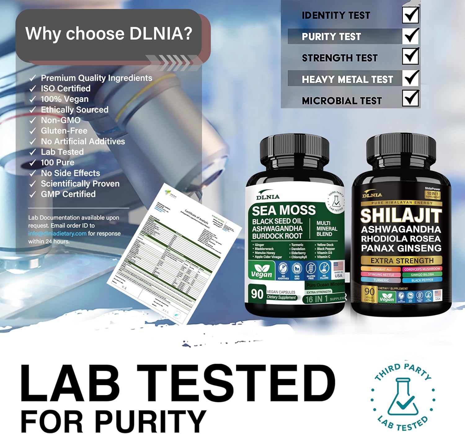 DLNIA Shilajit 9000mg, Sea Moss 17500mg, Ginger & Black Seed Oil 4000mg, Ashwagandha 5000mg, Rhodiola Rosea, 1000mg Panax Ginseng 1500mg, All in 1 Supplement - Sea Moss & Shilajit Vitality Bundle
