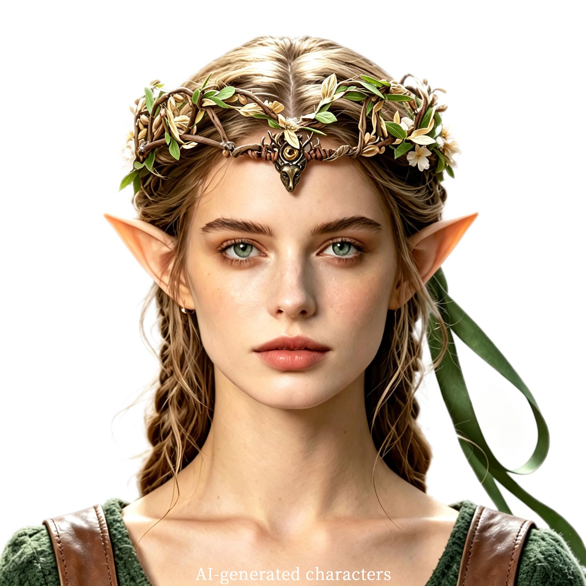 LaVenty Woodland Elf Crown Fairy Costume Medieval Viking Fairy Headpiece, Gray - Image 9