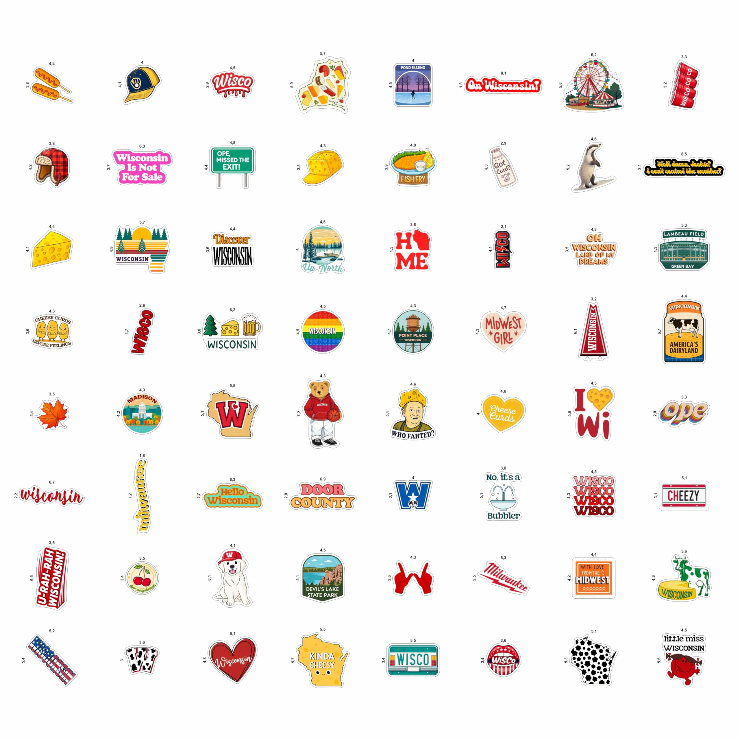 100Pcs Wisconsin Stickers and Decals for Water Bottle, Laptops, for Luggage - Wisconsin Gifts, Party Supplies - Gift for Women & Men
