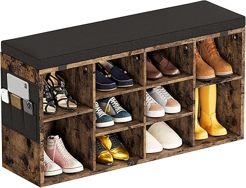 Miniatura 9 de GAOMON Banco de almacenamiento de zapatos con cojín, zapatero con estante ajustable, organizador de almacenamiento de zapatos con asiento acolchado,