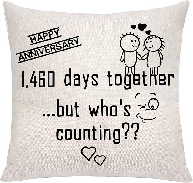 VAVSU Lovely Linens Pillowcases Cushion Covers Gift to Celebrate 10th 15th 20th 30th 40th Wedding Anniversary Husband Wife Someone Special Pillow Cases Keepsake (4th Anniversary)