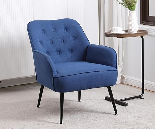 Bohezar Elegante y elegante silla decorativa silla de sala de estar de tela de lino con patas de metal, ideal para dormitorio, oficina y salas de