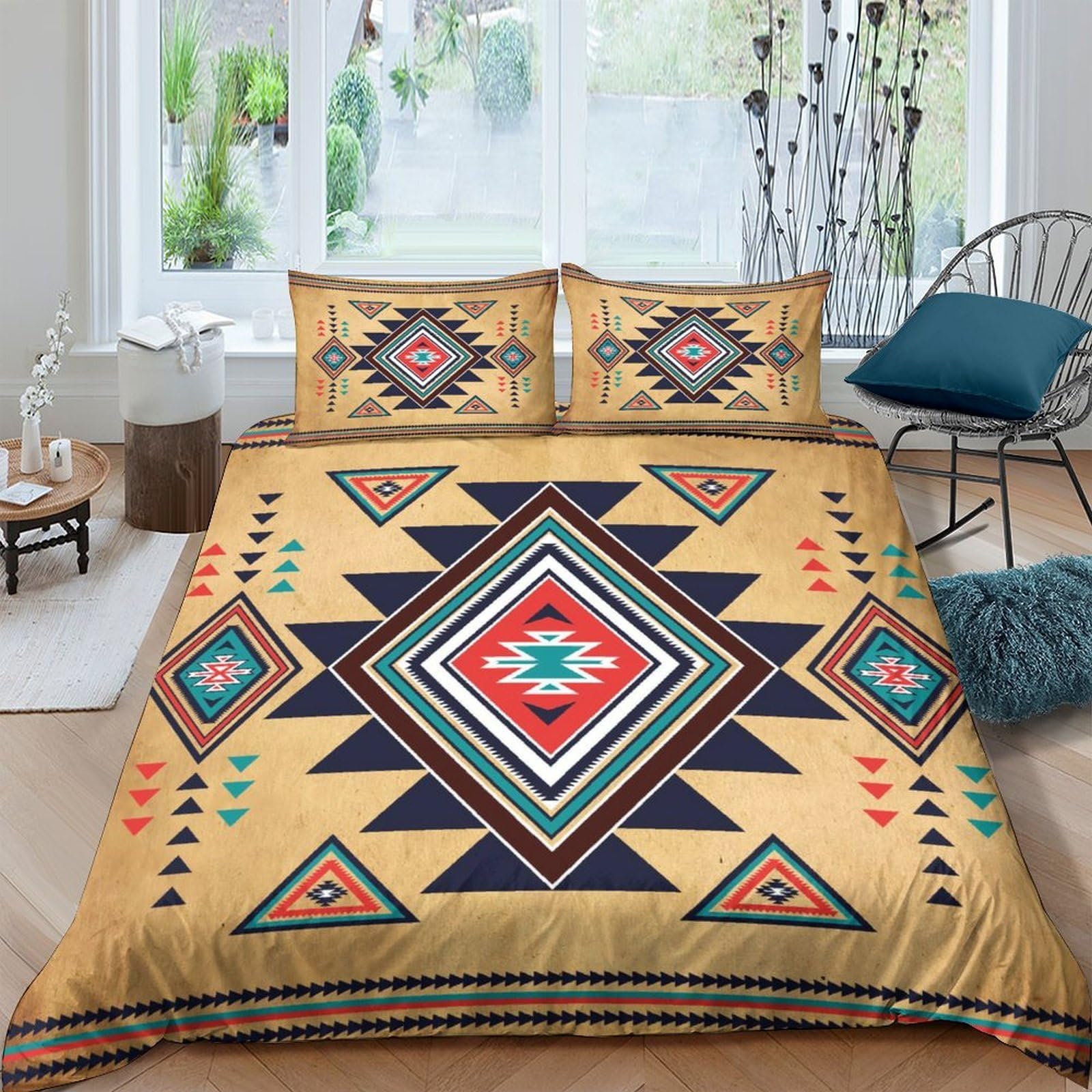 Ctjqhvkz Style-5 3D Printed Tribal Geometric Fitted Sheet Microfiber Soft Slip-Resistant Ethnic Aztec Mattress Cover For Bedroom Guestroom Decor Single（135X200cm）