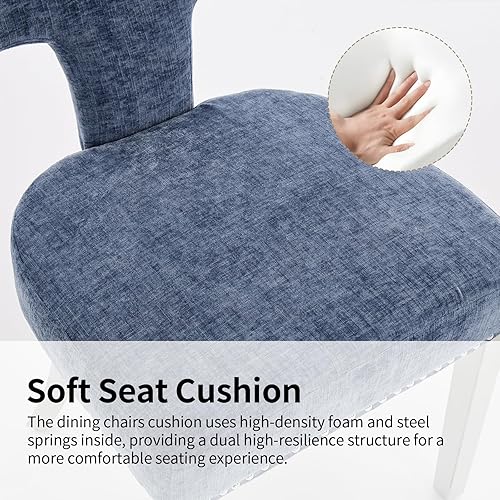 Miniatura 4 de Juego de 2 sillas de comedor modernas de mediados de siglo, sillas de comedor tapizadas de tela de felpilla, respaldo curvado con ribete de cabeza