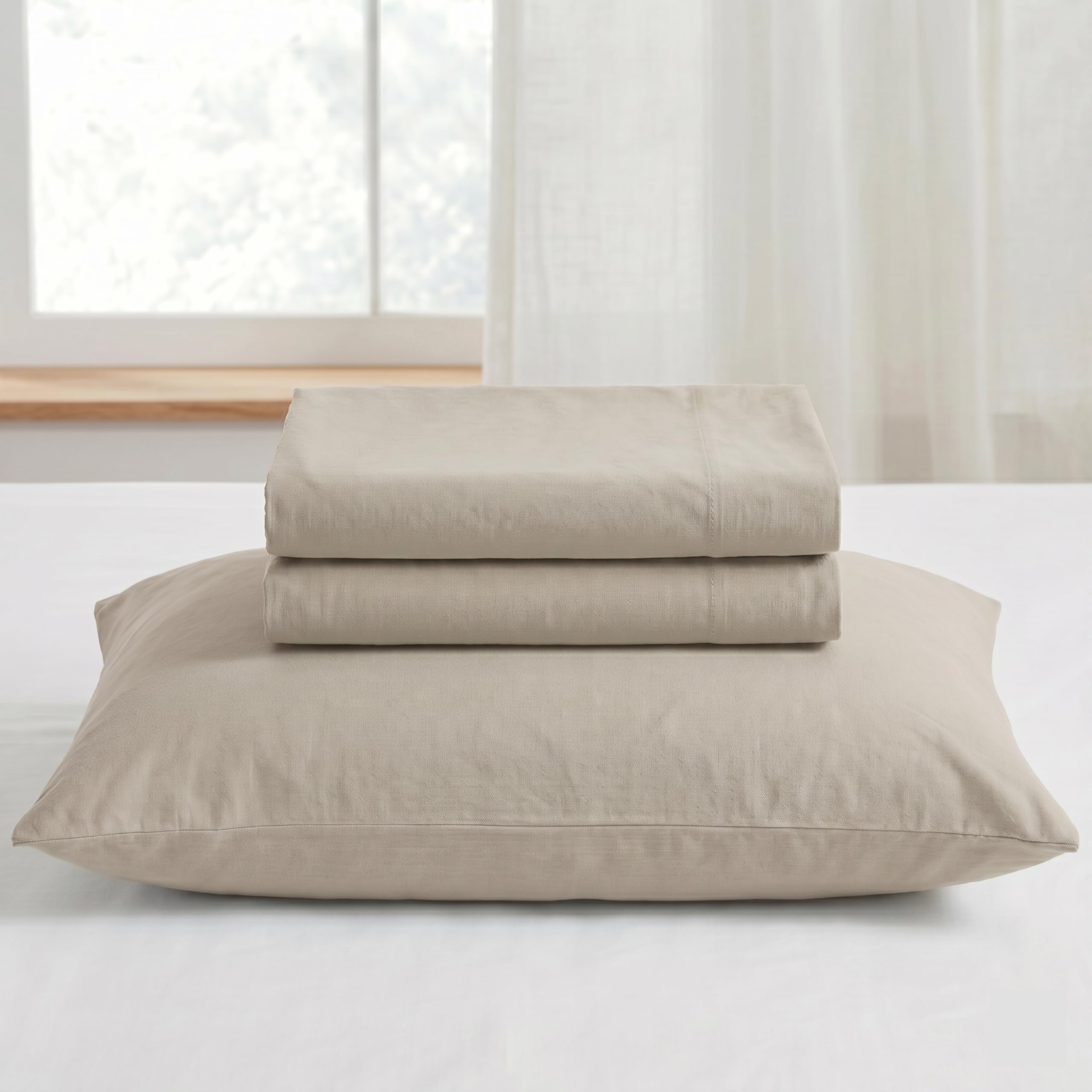 Modern Threads 4-Piece 100% Cotton Flannel Sheet Set – Soft and Durable for Every Season, Tan Queen