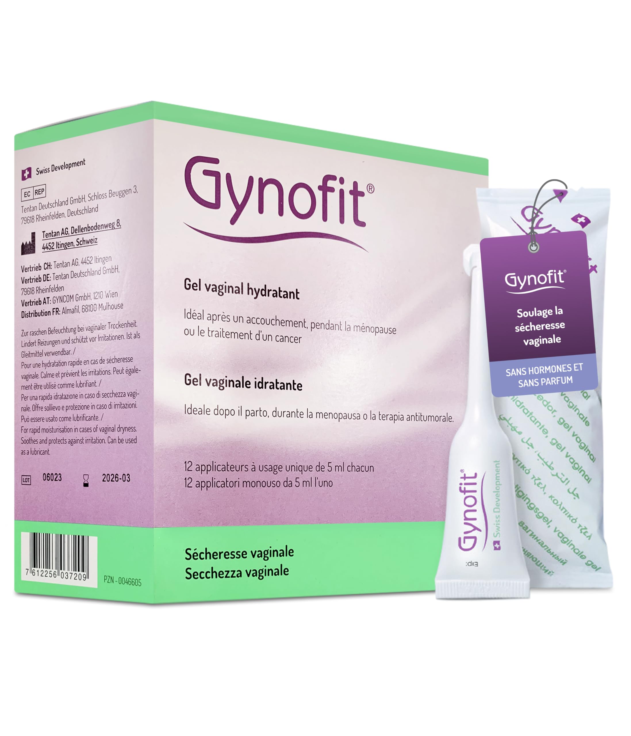 Gynofit gel vaginal hydratant - Soulagement de la sécheresse vaginale - Amélioration de la flore vaginale pour plus d'aisance et de confort - Gel vaginal sans hormone et sans parfum (12 pièces)