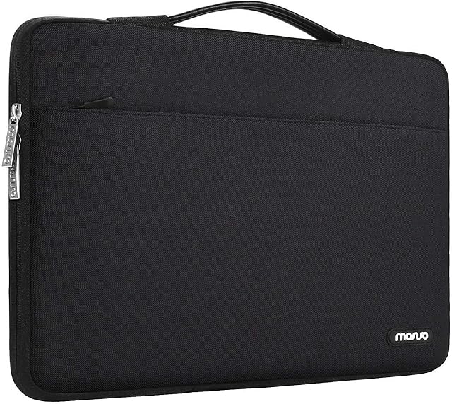 MOSISO 360 Protective Laptop Sleeve Compatible with MacBook Air/Pro,13-13.3 inch Notebook,Compatible with MacBook Pro 14 inch 2023-2021 A2779 M2 A2442 M1,Polyester Bag with Trolley Belt, Black