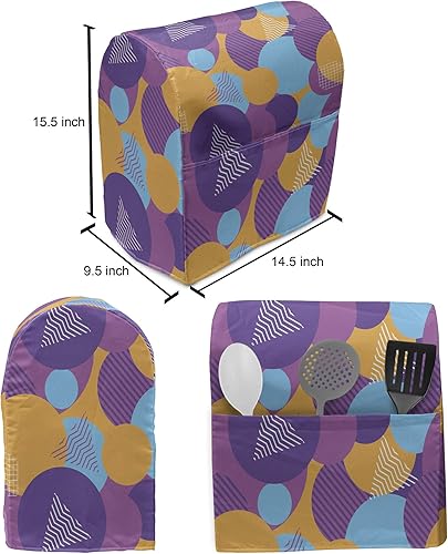 Miniatura 4 de Ambesonne Synthwave Stand Mixer Cover, Continuous Pattern of Futurism Themed Colorful Shapes Round and Triangles, Kitchen Appliance Organizer Bag