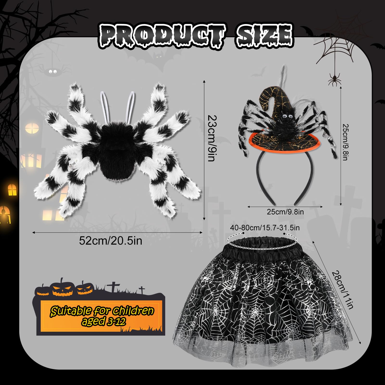 Hifot Spider Costume for Kids - Spider Wings Tutu Skirt, Spiderweb Headband Set - Girls Halloween Costume & Cosplay Party - Image 2