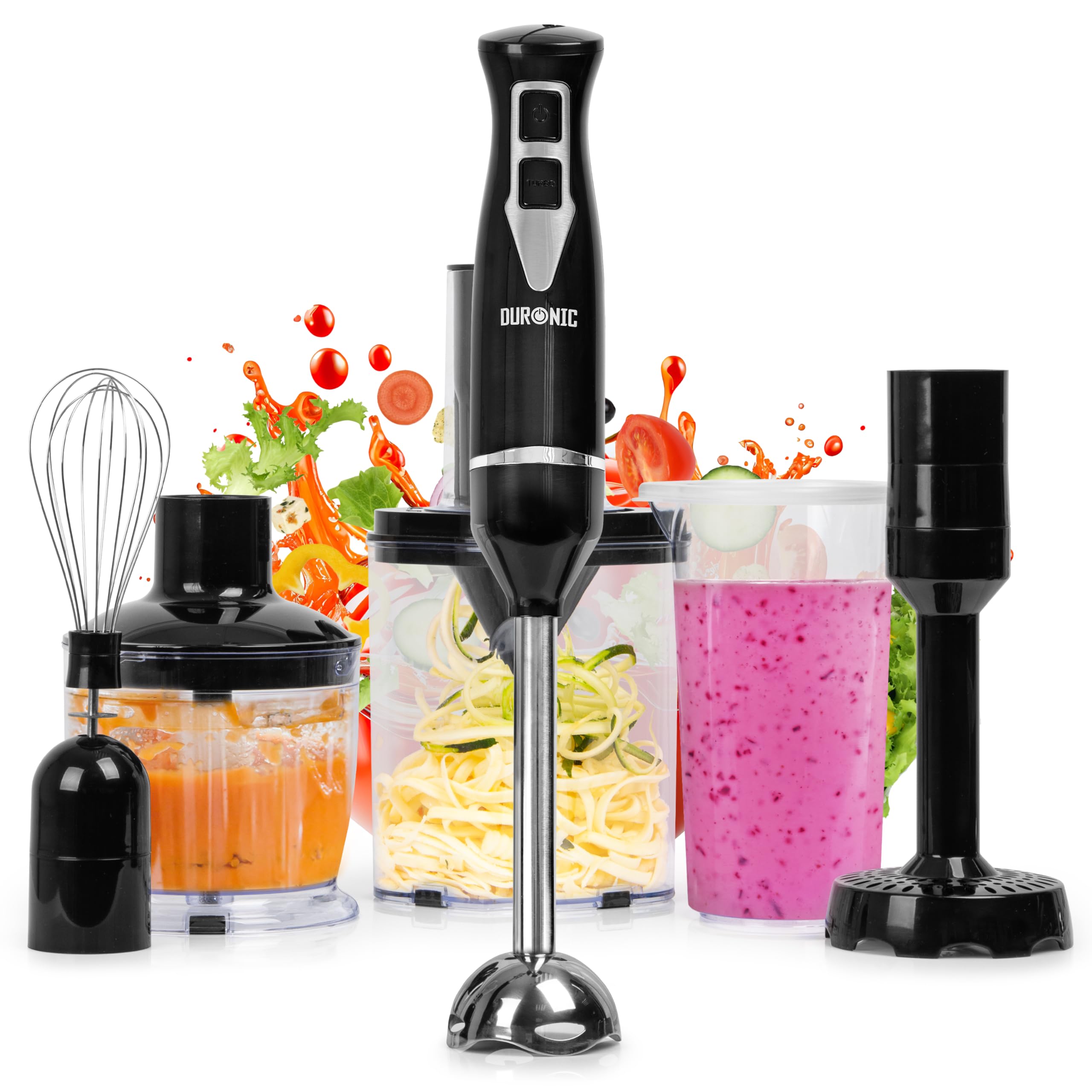 Duronic HB35 Elektryczny blender ręczny imersyjny do zup smoothie koktajli trzepaczka do jajek mikser z blenderem spiralizer do warzyw szatkownica