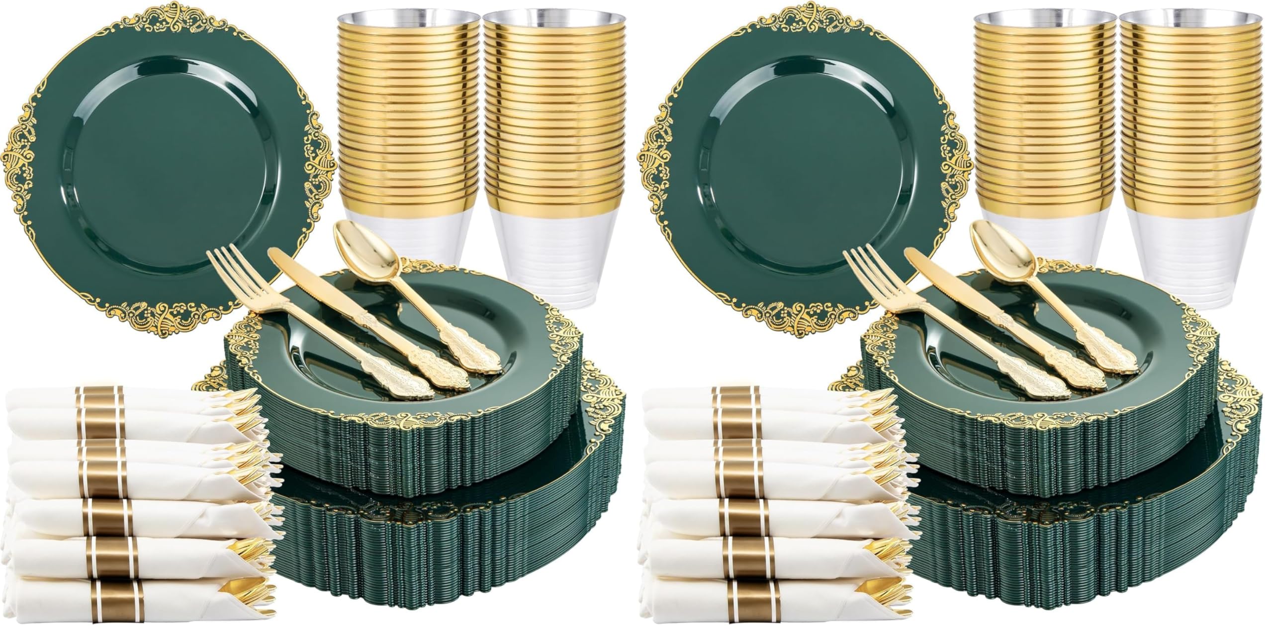 Elegant Green Gold Disposable Plates -24