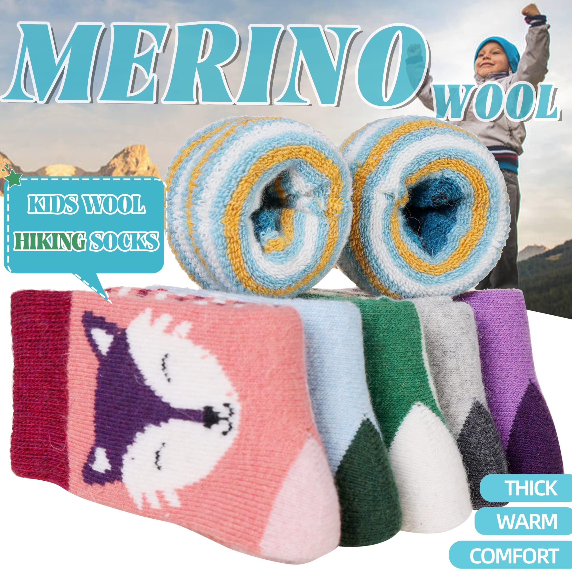 Eocom Calcetines de lana para niños y niñas, cálidos, térmicos, para invierno, acogedores, suaves, gruesos, para botas de bebé, 6 pares