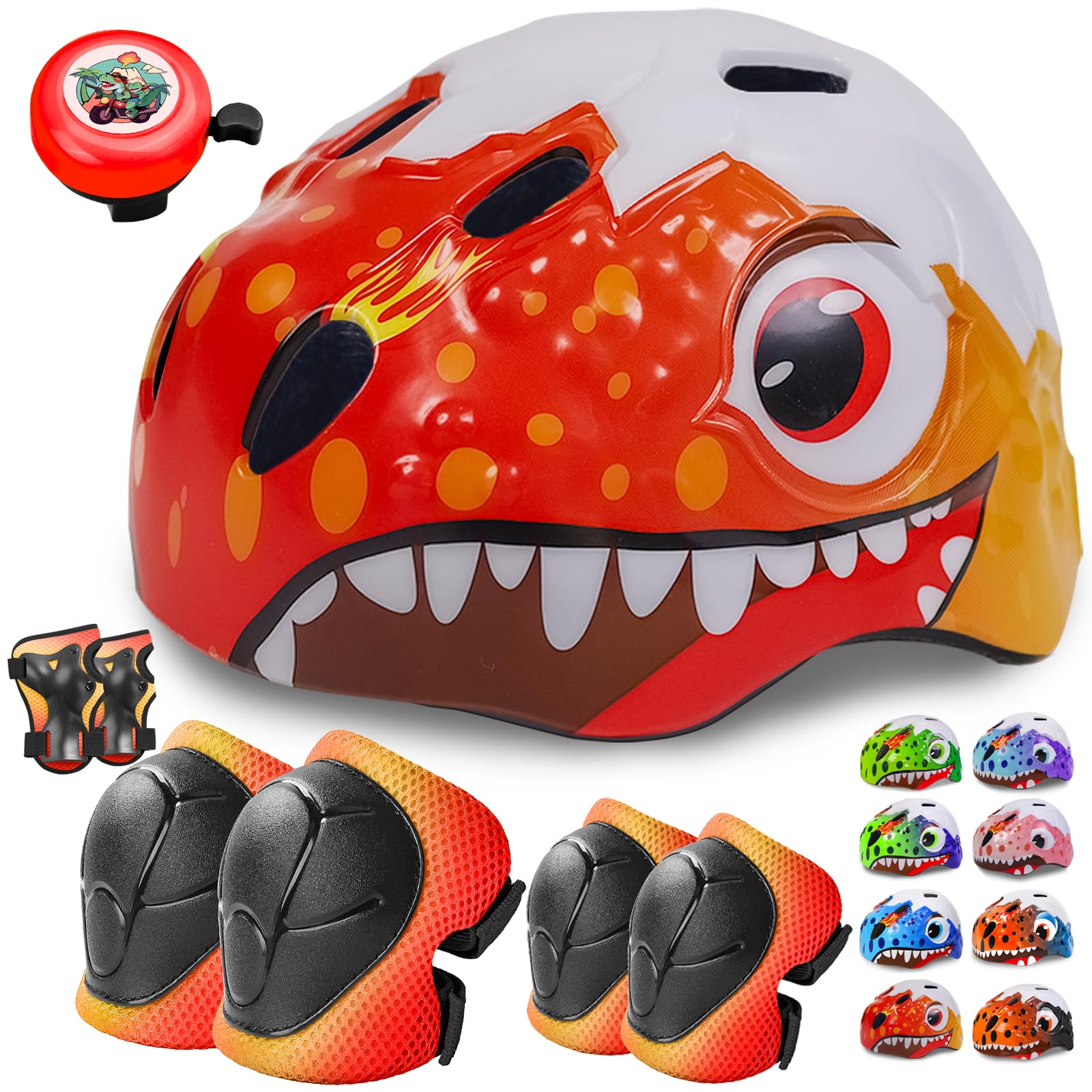 Safuty1st Toddler/Kids Bike Helmet Set for Boys Girls 3D Adjustable Kids Helmet Protective Gear Set Knee Elbow Wrist Pads and Multi-Sports Skateboard