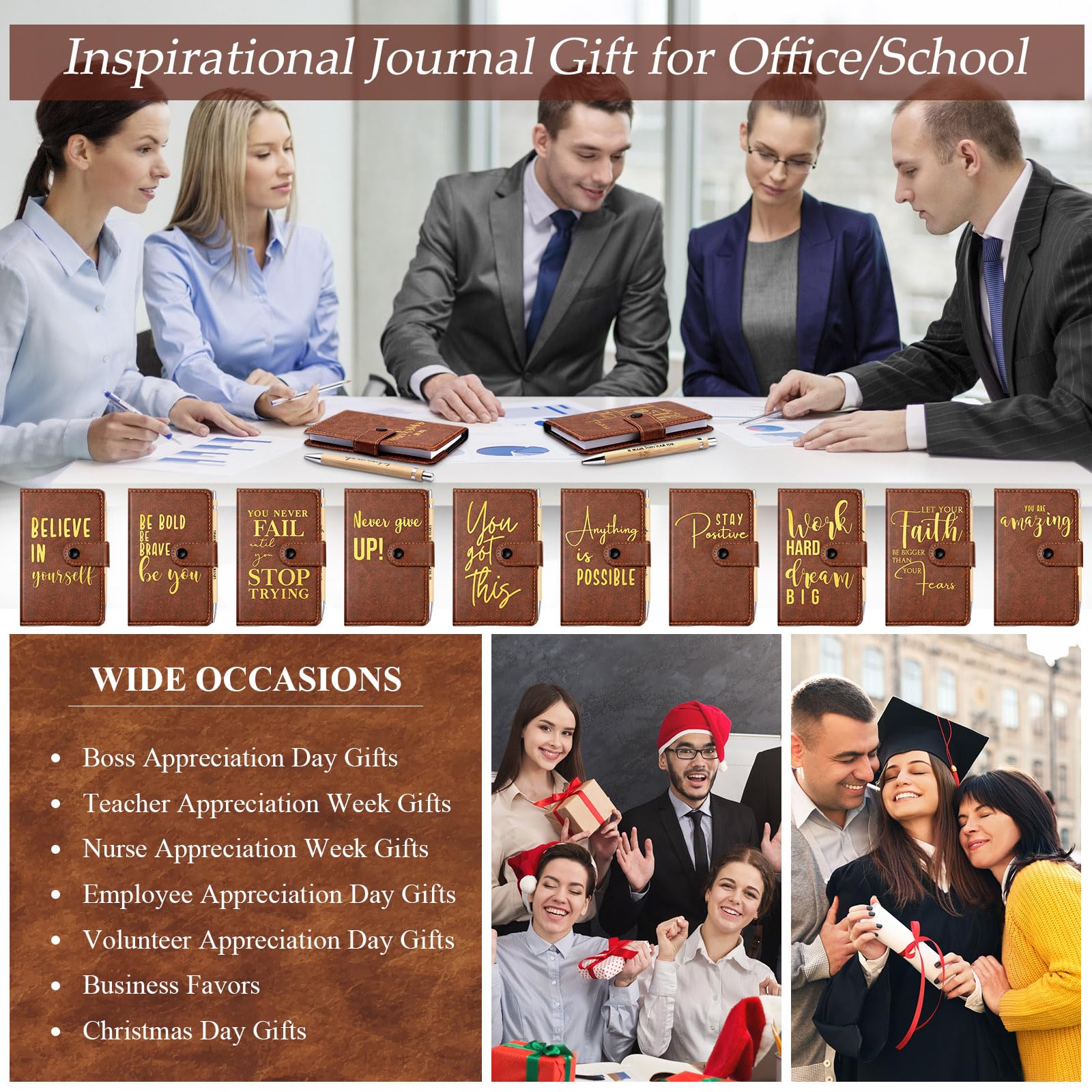 Dispowreath 20 inspirierende Leder-Notizbücher mit einziehbaren Bambusstiften, Dankeschön-Geschenk, Großpackung für Wertschätzung, Ermutigung, Notizblock für Mitarbeiter, Büro, Kollegen,