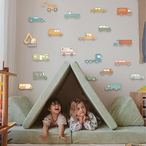 Miniatura 3 de Calcomanías de pared para automóvil y camión, decoración de guardería, arte de pared de acuarela, calcomanía de habitación de niños, calcomanías de