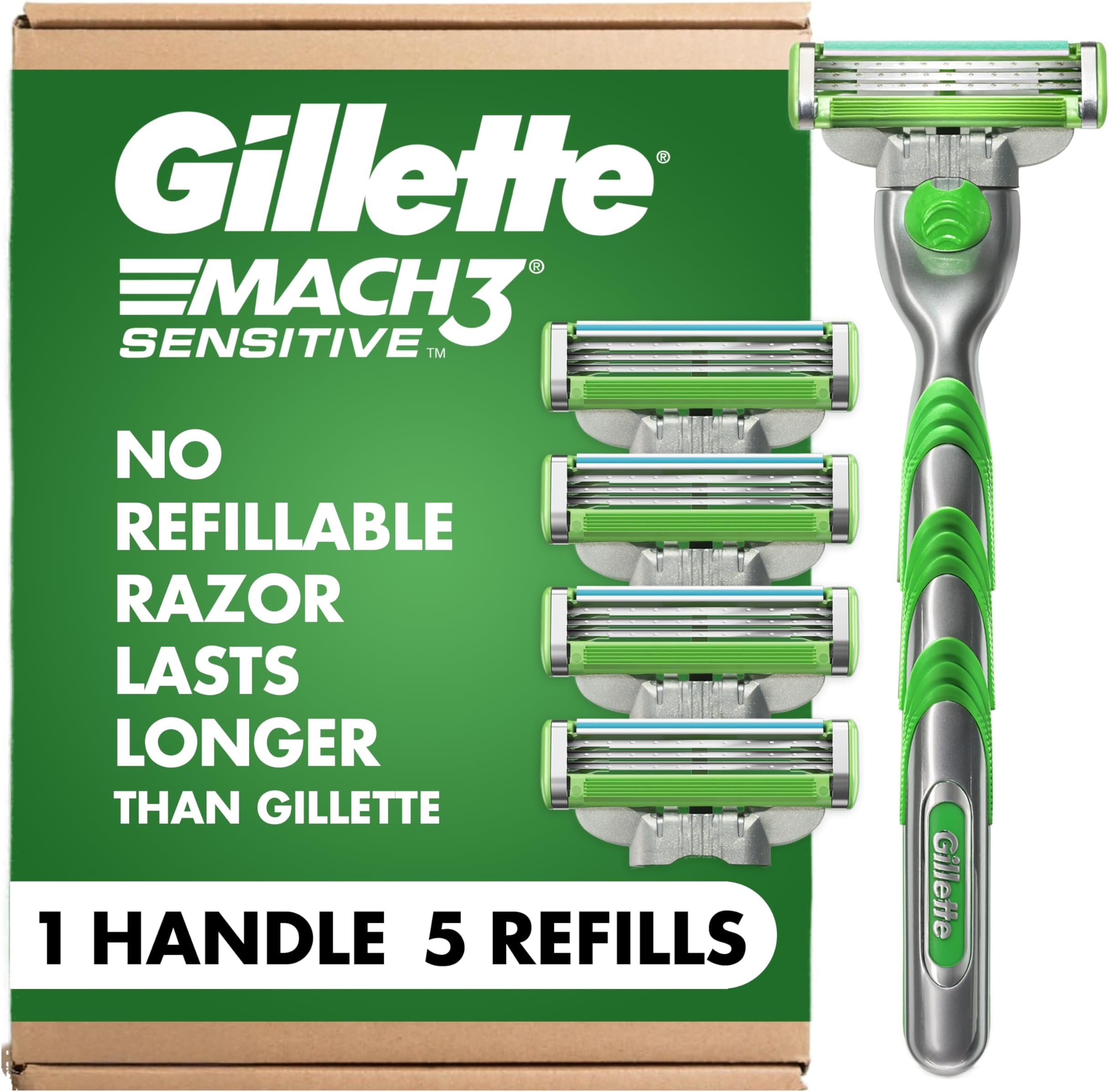 Gillette Gillette mach3 sensitive men's razor handle + 5 blade refills