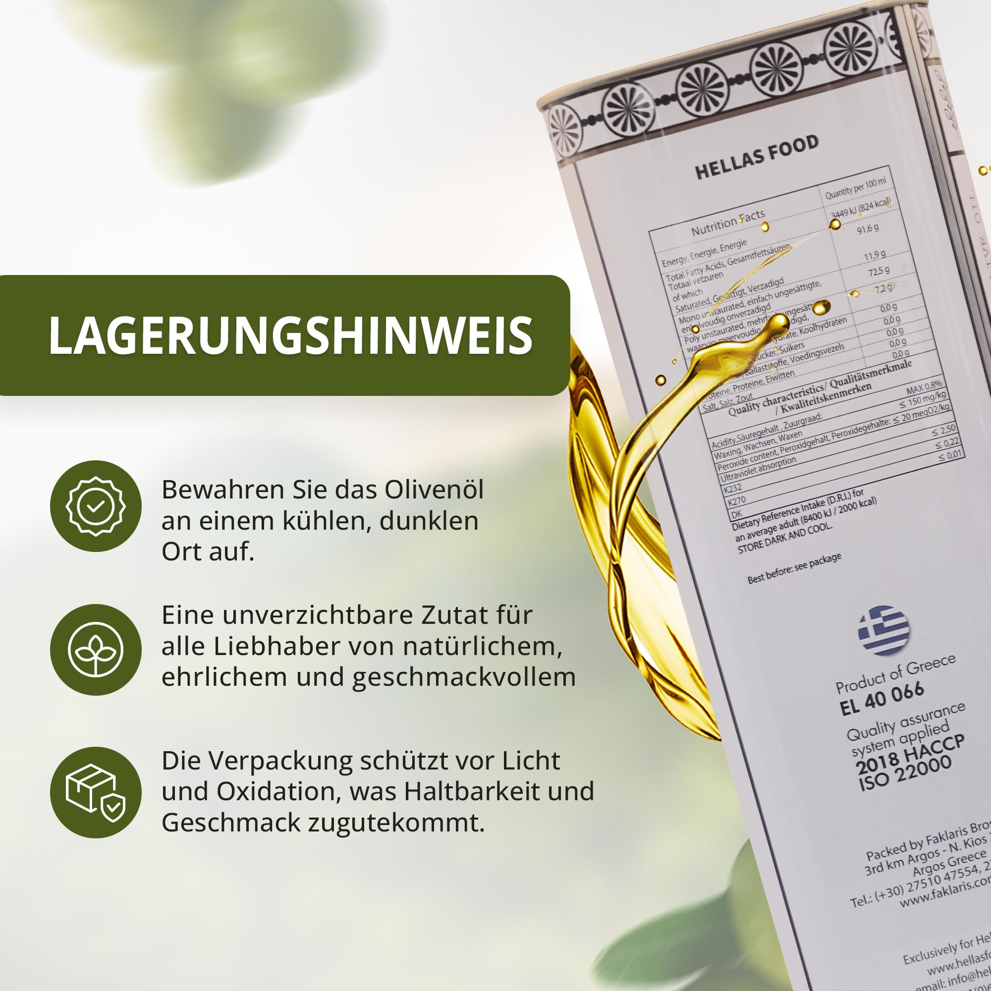 Hellas Food Extra Natives Olivenöl 5 Liter – Kaltgepresst – Premium Blend aus Peloponnes – Fruchtiges Aroma – Reich an Antioxidantien – Ideal zum Kochen & für Salate