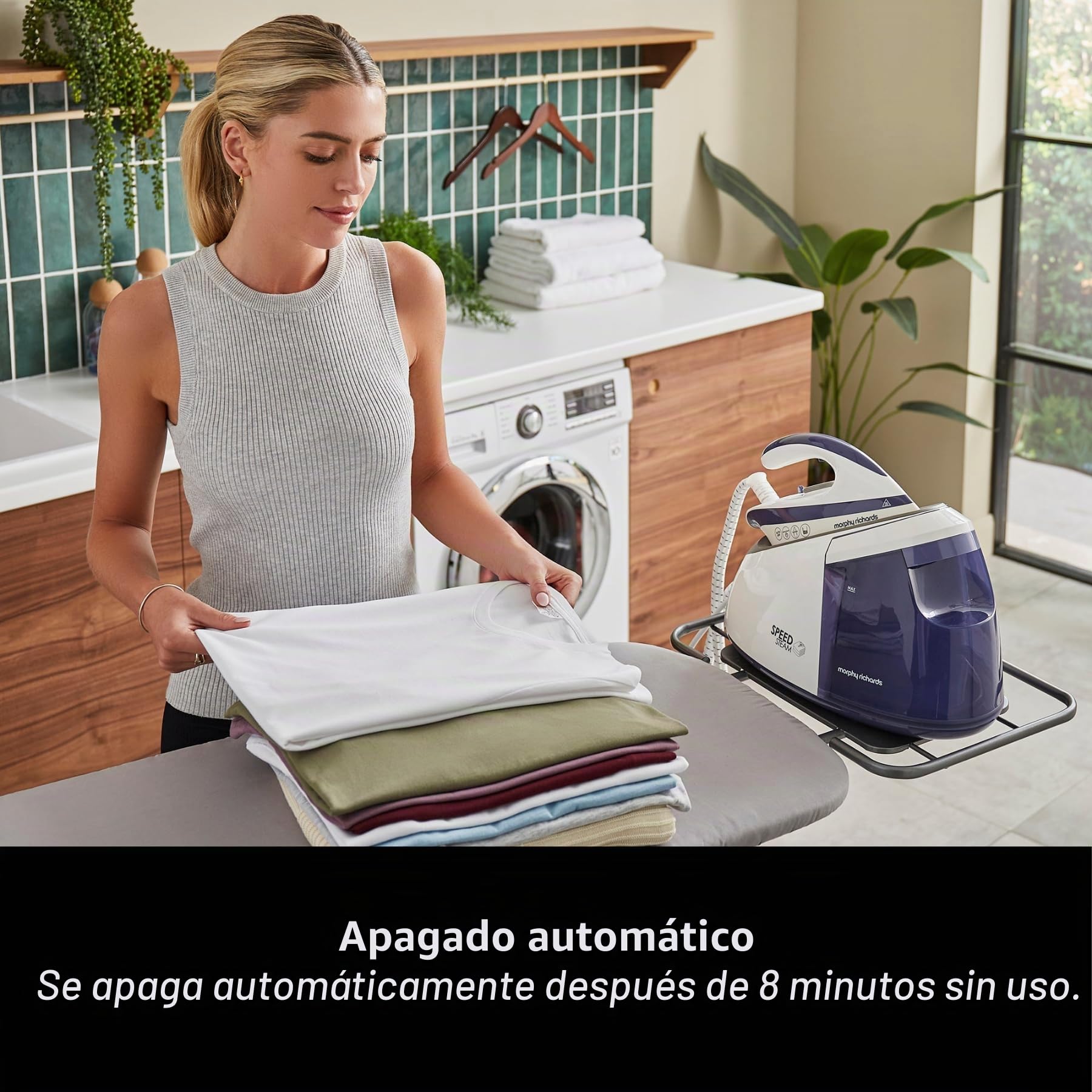 Morphy Richards 333202 velocidad generador de vapor hierro suela de cerámica, ligero y rápido, verde azulado