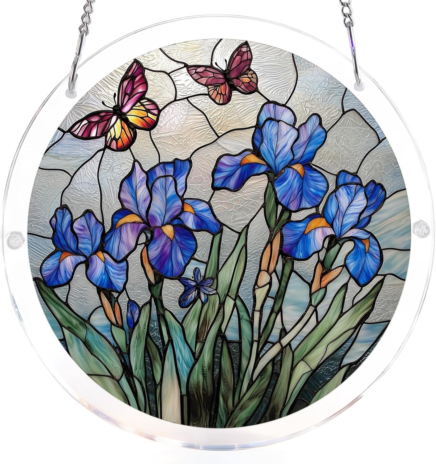 Iris and Butterfly Acrylic Jigsaw Puzzles Suncatcher, 8.9 Inch Window Hanging Suncatcher Acrylic Puzzle, DIY Home Decor Art Gift