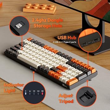RK ROYAL KLUDGE RK100 Wireless Mechanical Keyboard RGB Backlit Bluetooth5.1/2.4G/Wired 96% Full Size 100-Key Hot Swappable Gaming Keyboard Red Switch Carbon