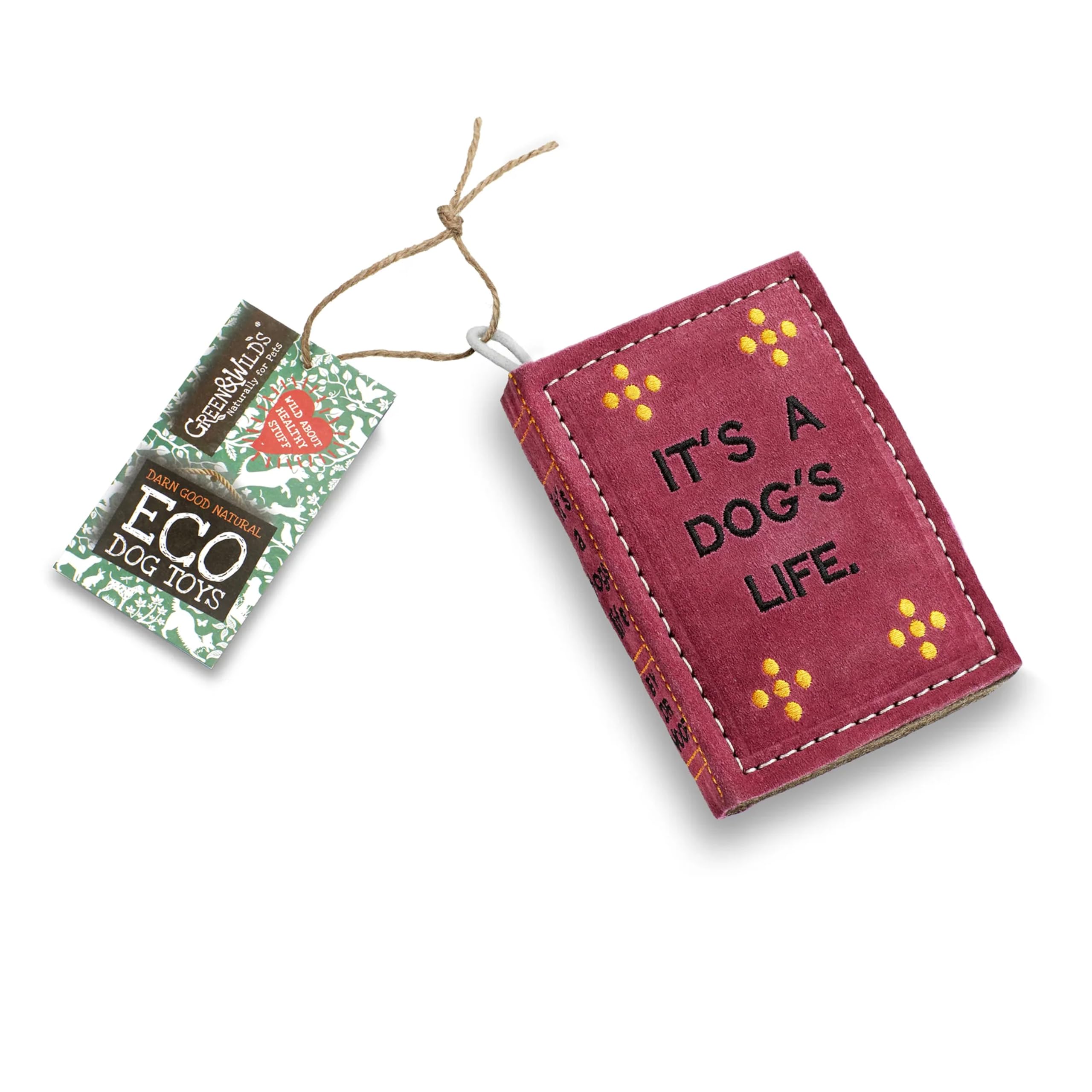 Green & Wilds Eco-Friendly Natural Dog Toy - It's A Dog's Life Book Chew Toy For Dogs - Book Shaped Funny Puns Pet Toys